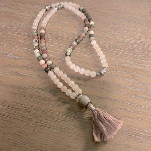 Silver & Sage Mala Necklace ~ Rose quartz